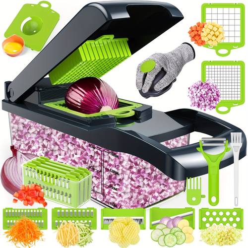 in 1 vegetable cutter vegetable chopper multi functional vegetable cutter with 7 gloves cleaning brush and peeler used for cutting vegetables and fruits food chopper food processor