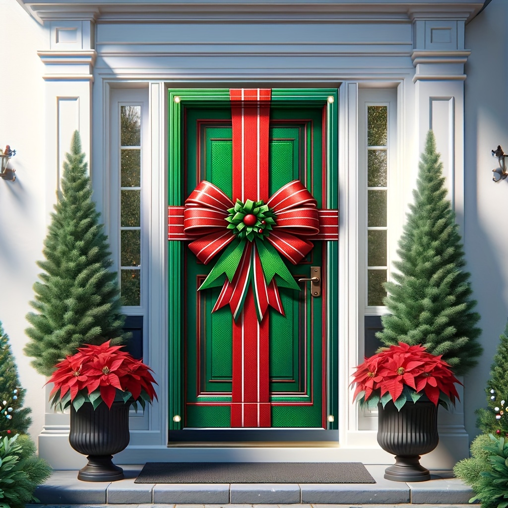 

1pc Festive Polyester Door Banner For General Occasions - Seasonal Hanging Decor With Bow Design, No Electricity Needed – 35x70" Suitable For Indoor/outdoor, Room/porch Entryway Decoration