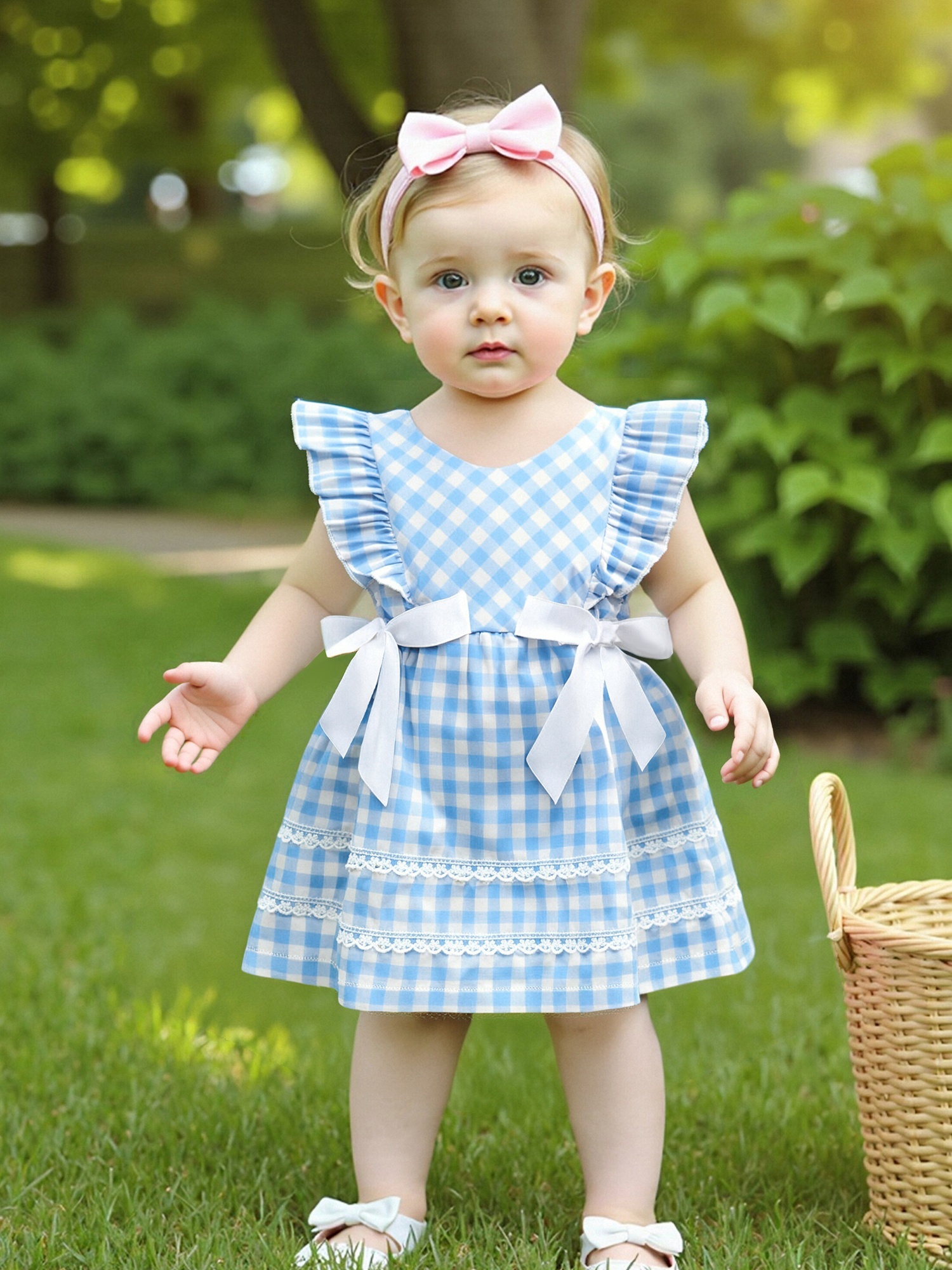 toddler girl summer dress loose fit plaid pattern bows - Temu