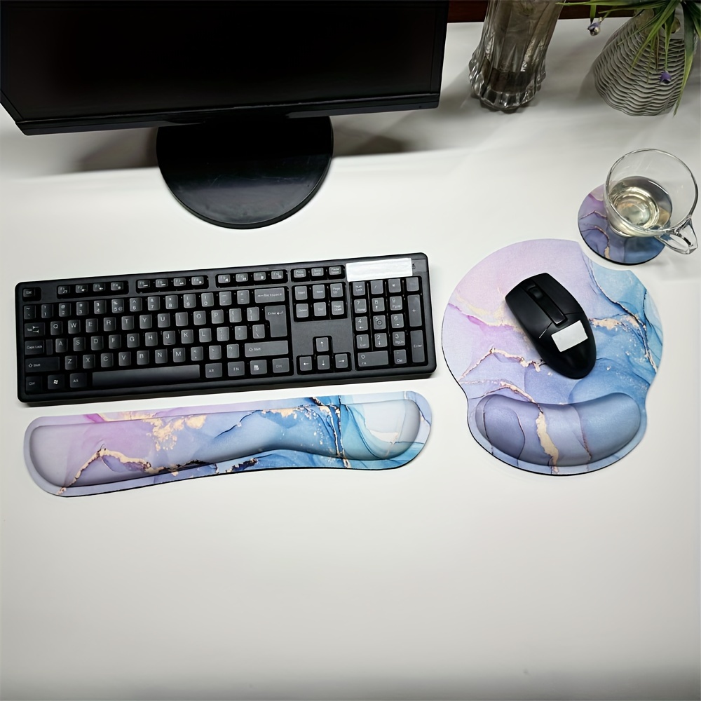 

3-piece Ergonomic Mouse And Wrist Rest Set, Memory Foam Support, Non-slip Rubber Base, Comfortable Design For Home Office Computer And Laptop Use