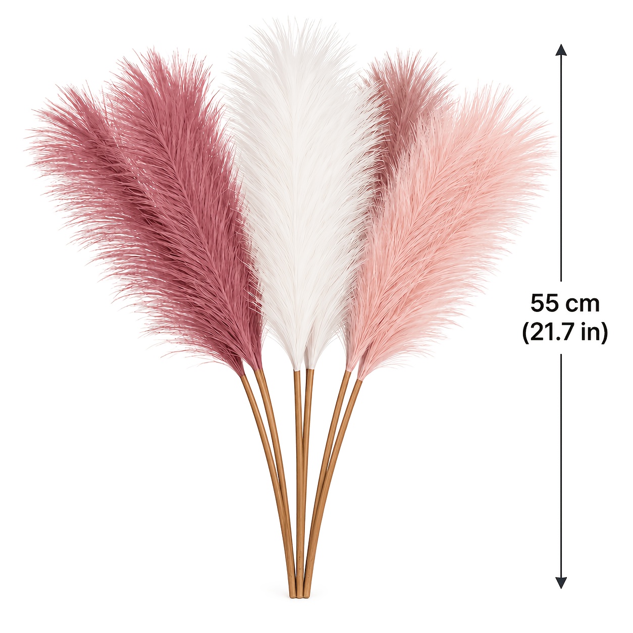 TEMU 18pcs Artificial Pampas Grass Stems, 21.65 Inches (55 Cm), Fluffy Pampas Grass In White, Blush Pink And Dusty Rose For Living Room, Bedroom,