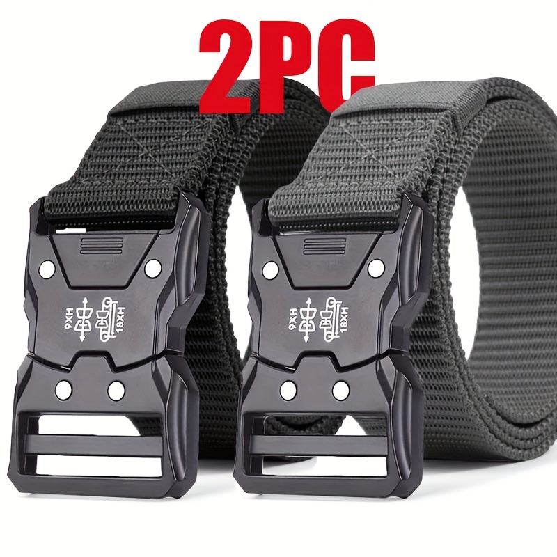 2pcs Men'S Black Belt with Adjustable Buckle - Durable PP Material, Embossed Design, Perfect for Casual Wear, Outdoor Sports & Training, Casual Wear Belt|Adjustable Belt|Durable Belt
