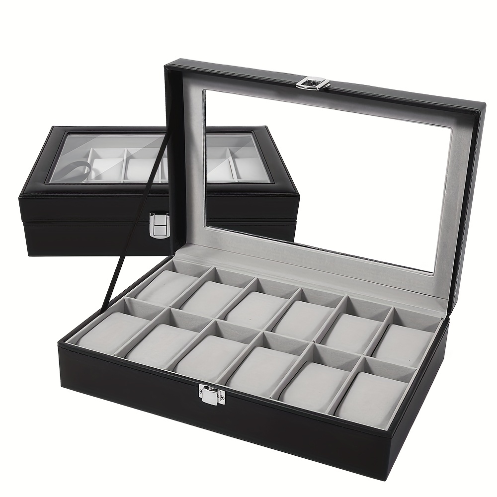 TEMU Watch Box, Decorative Jewelry Boxes, Valentine's Day Gifts For Him Or Her, Watch Holder With Glass Lid, Watch Case With Removable Watch Pillow,