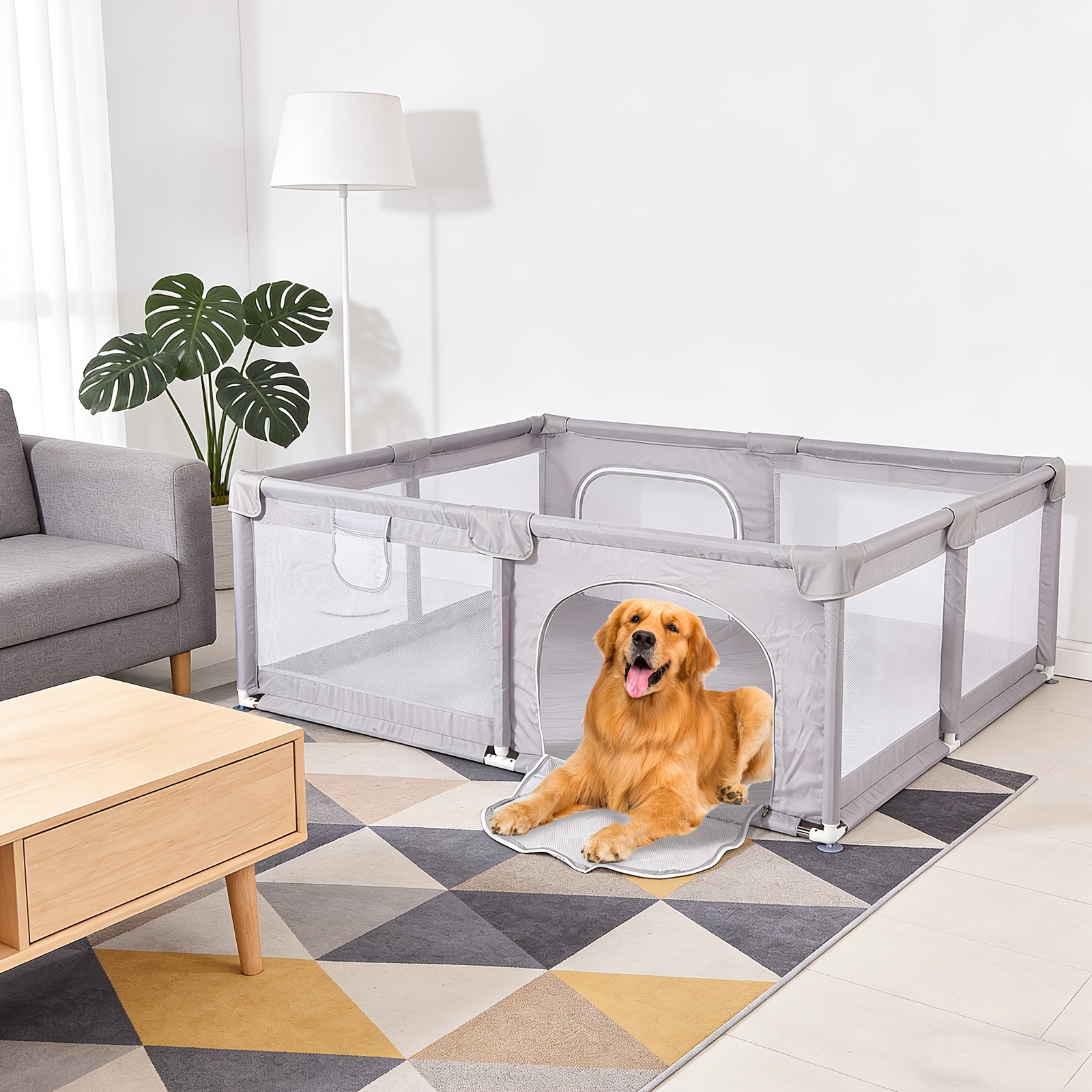 Dit hondenrennest is makkelijk op te zetten en ontworpen om ruimte te besparen. Het dient meerdere doelen en wordt geleverd met een opbergvak. Het kan worden gesloten voor honden en is geschikt voor diverse kleine dieren zoals konijnen en katten. Het is geschikt voor zowel binnen als buiten.