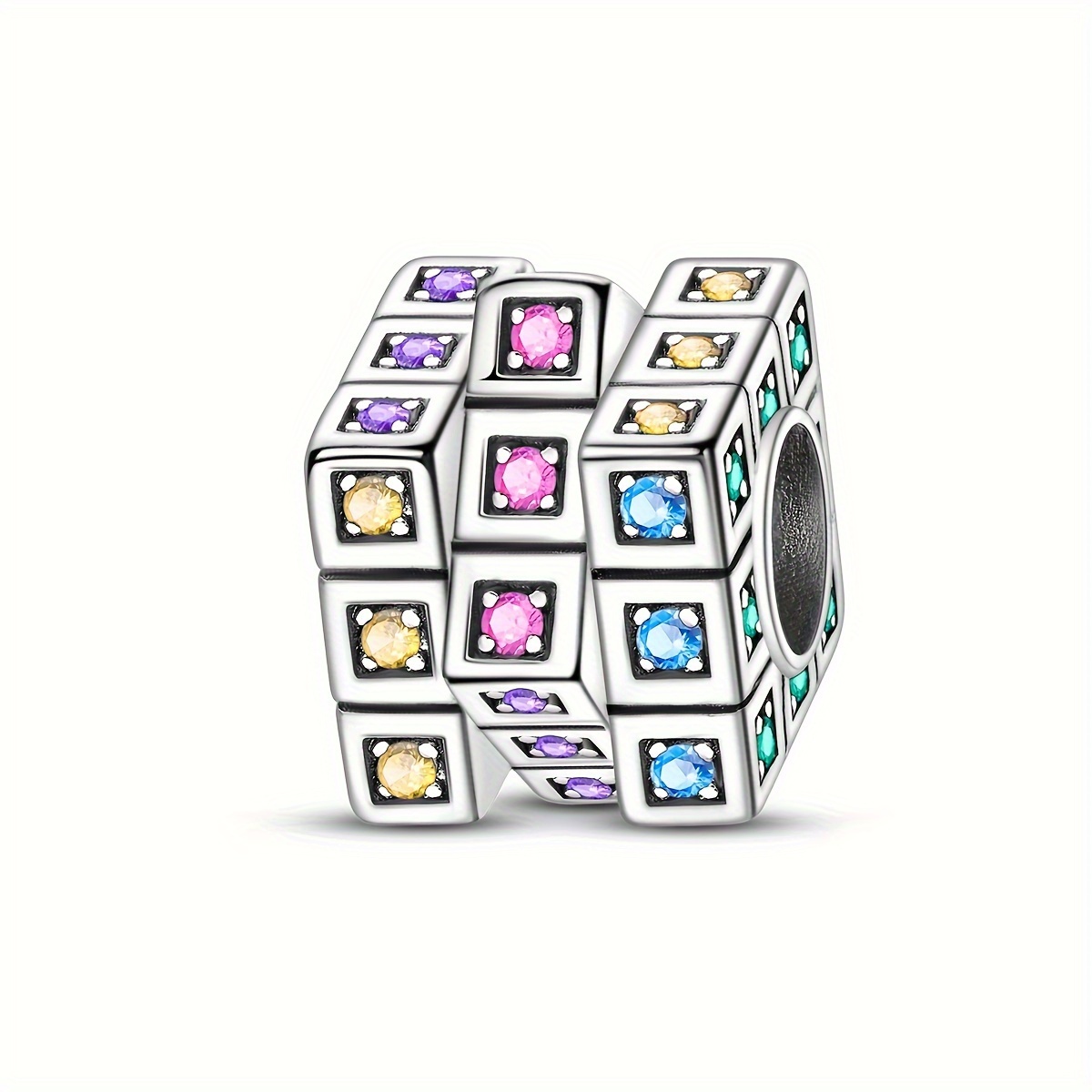 Copper Silver-plated Hypoallergenic Colorful Cube Charms Beads Women's Jewelry Gift Fits Original Brand Bracelet