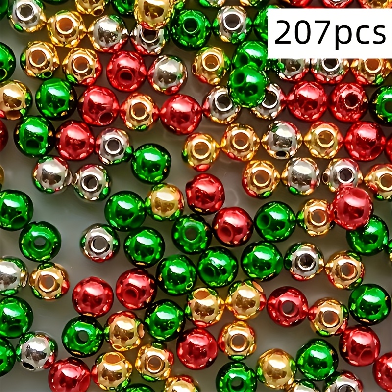 TEMU 207pcs 8mm Mixed Red, White, And Golden Acrylic Round Beads For Christmas Decoration Diy Beads Made Into Bracelets, Necklaces, Rings, And Phone