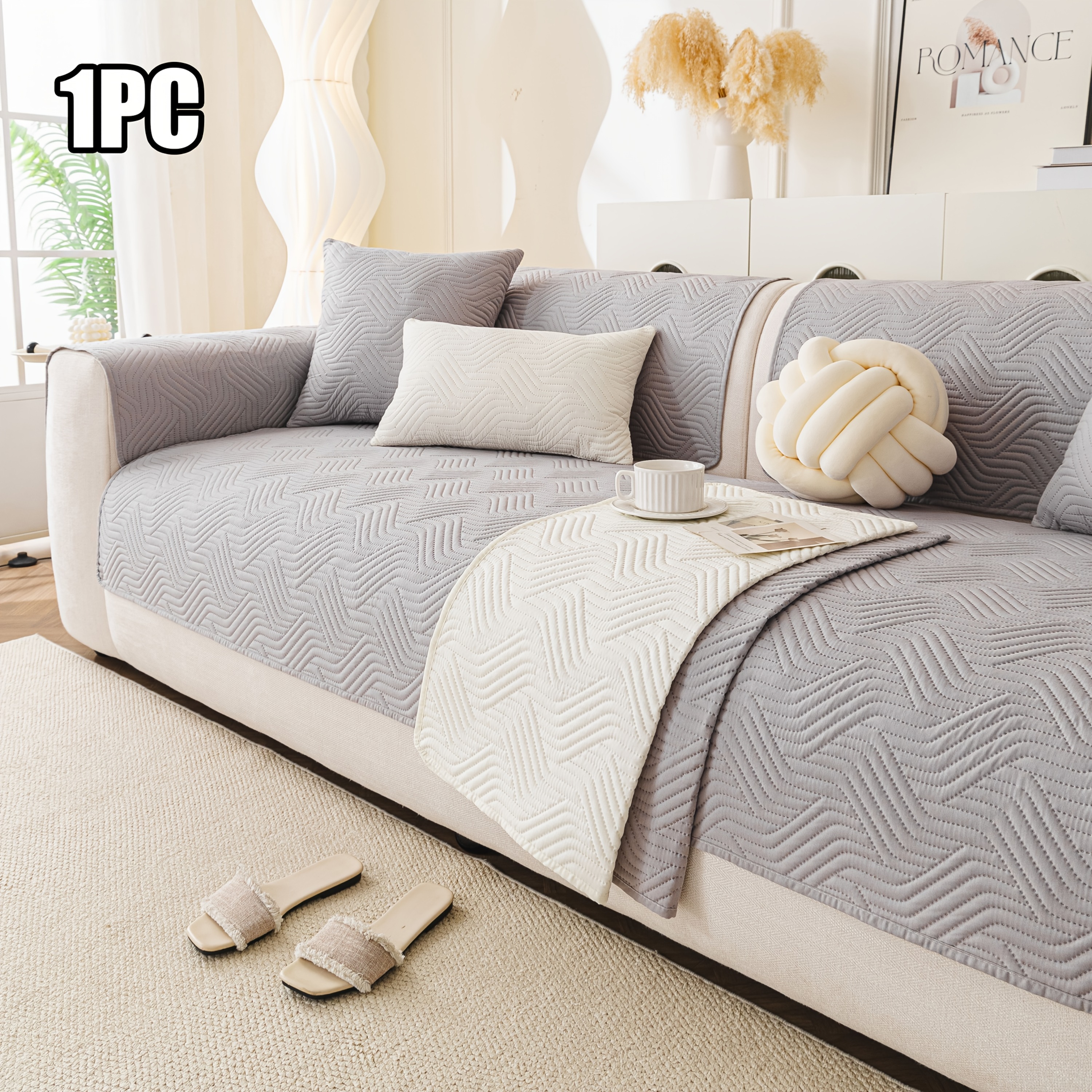 TEMU 1pc Technology Embossed Sofa Cover, Solid Color Cushion, Modern Brushed Fabric, Cat-scratch Resistant Pet-friendly Protective Pad, Machine