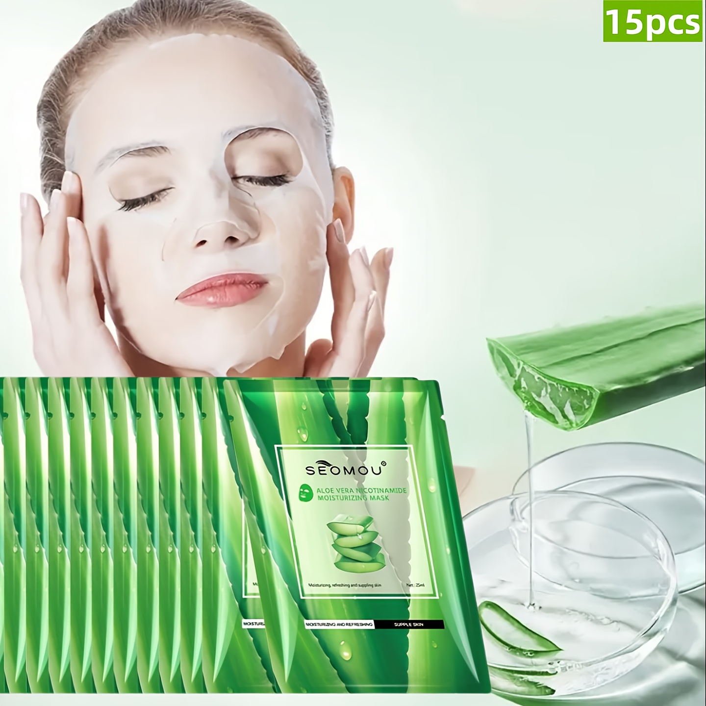 10pcs sador aloe vera face mask, adult hydrating firming mask,  alcohol-free, suitable for all light beige types, rich in hyaluronic acid,  ideal for use, moisturizing mask | clear brand | natural skincare |
