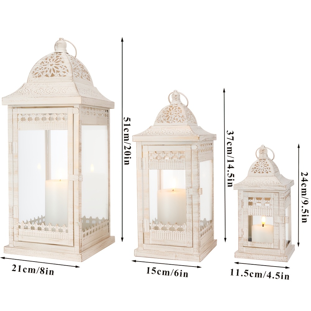 Set Of 3pcs Empty Candle Lanterns, 51 And 37 And 24cm, High Metal Hanging Lantern, Decorative Candle Holder, Lantern For Candle, Indoor, Outdoor, Party, Wedding, Garden (cream White)