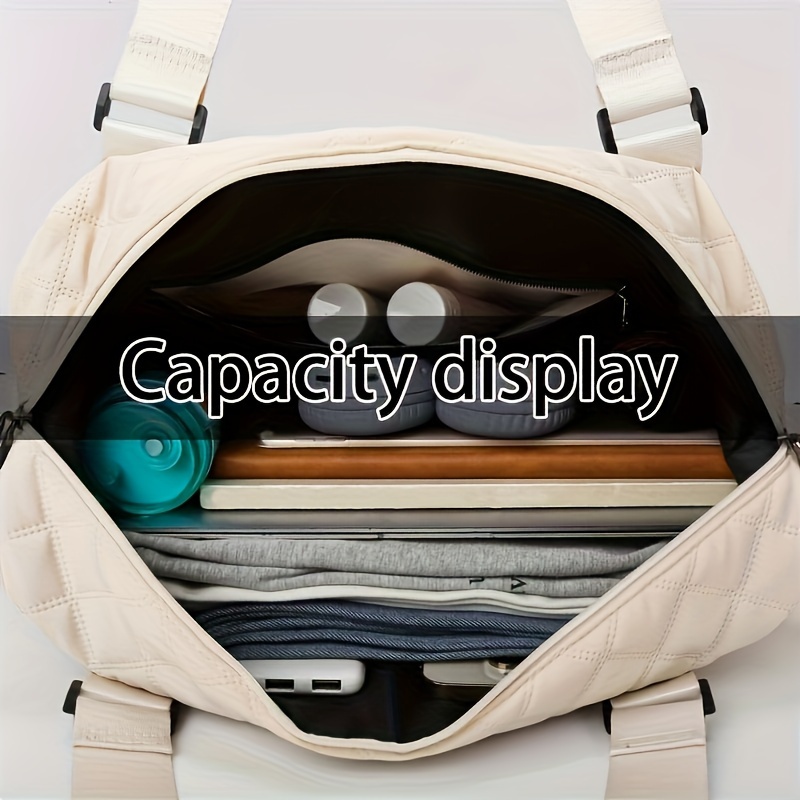 large capacity quilted travel duffel bag with rhombus pattern solid color overnight carry on tote with multiple storage pockets Product details 4