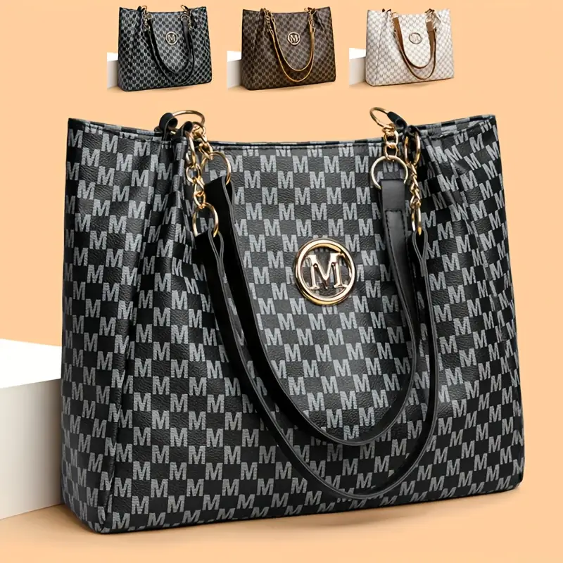 geantă de umăr vintage geometrică pentru femei cu lanț aurit, capacitate mare pentru zilnică, călătorii și cumpărături - alb/negru Detaliile articolului 0