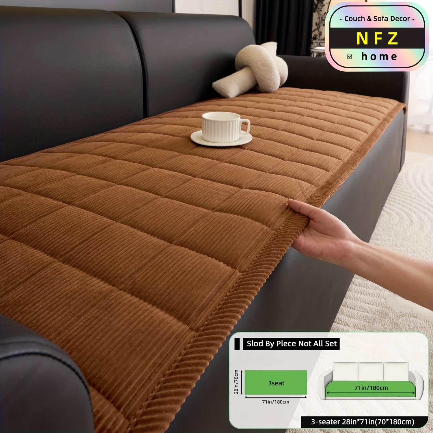 TEMU 1pc Retro Thickened And Warm Corduroy Non-slip Sofa Cushion For Winter, Thick Cushion Pad, Pet-friendly, Machine-washable, High-quality Textured