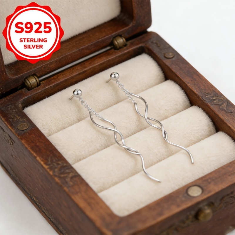 Women's S925 Silver Minimalist Double Wave Tassel Earrings
