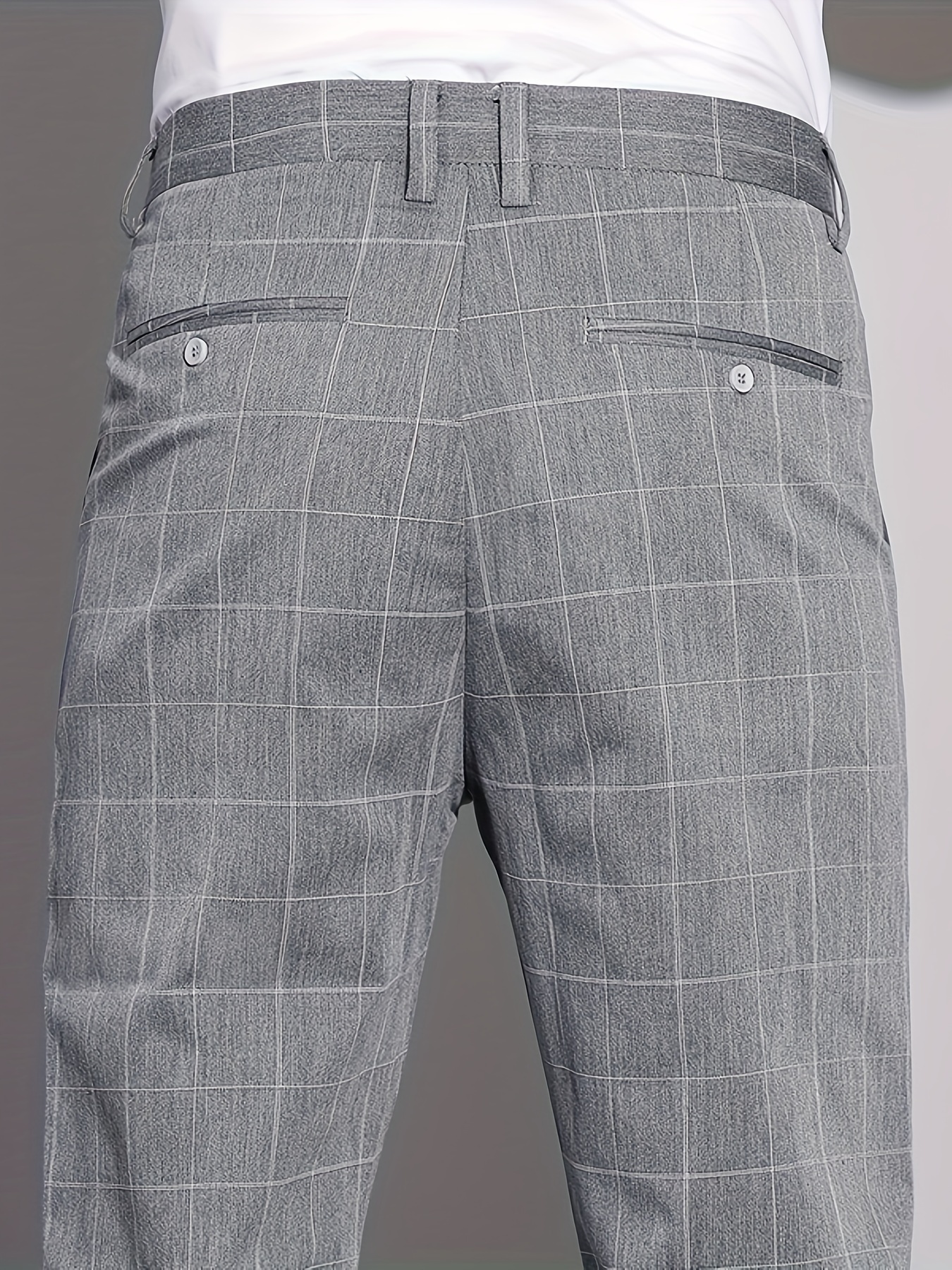 Men's Formal Checkered Slim Fit Trousers - Fall/Winter Collection - Polyester Blend - No Stretch - Regular Length - Suitable for European Market