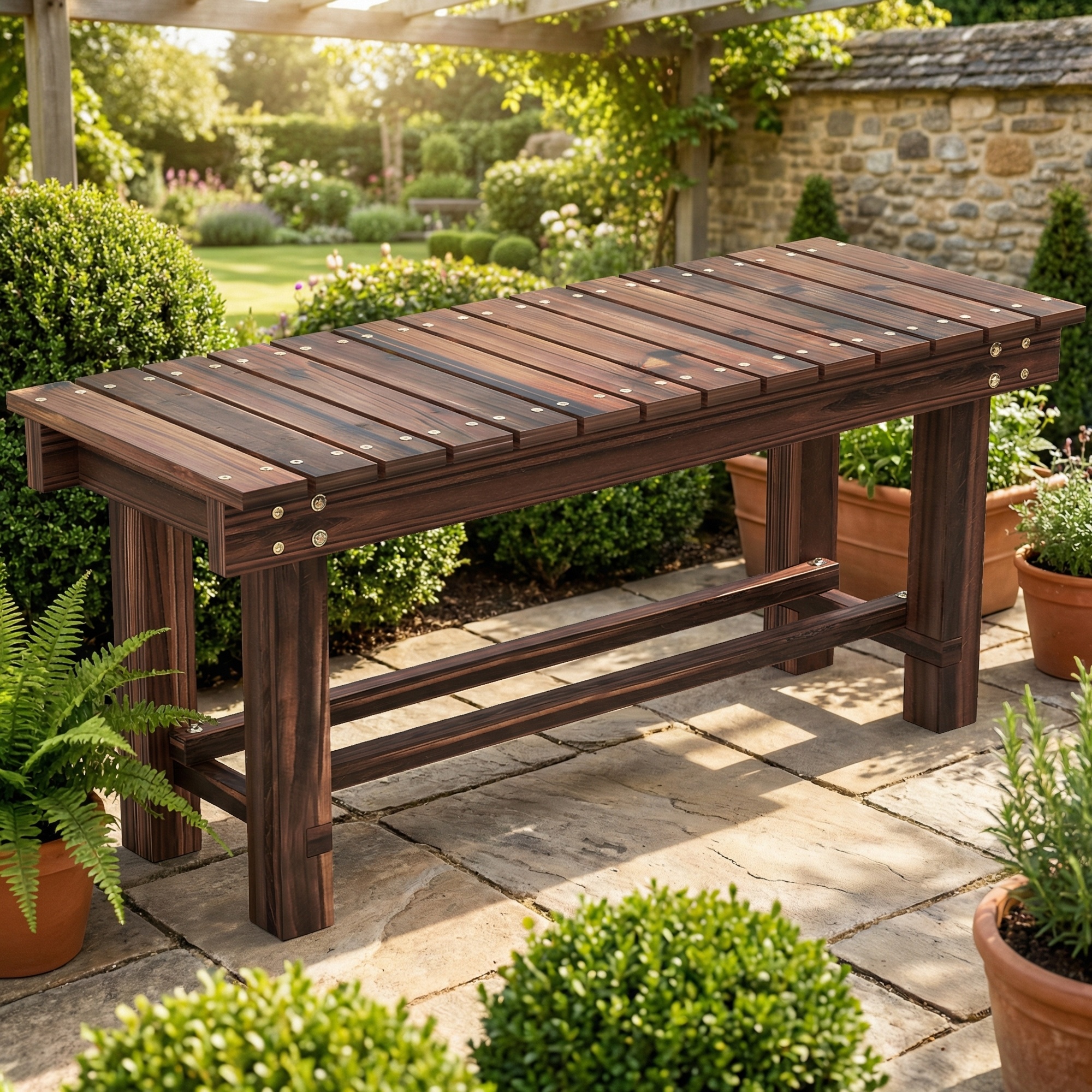 Carbonized Wood Garden Bench for 0.8 People, Measuring 35.4 Inches
