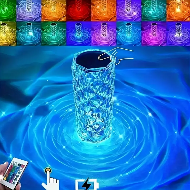 1pc usb rechargeable rose crystal table lamp 500mah lithium battery 3 color and 16 color remote control touch control with usb charging   atmosphere lamp bedroom atmosphere lamp room night light festival birthday gift essential good gift for   of   season Product details 8