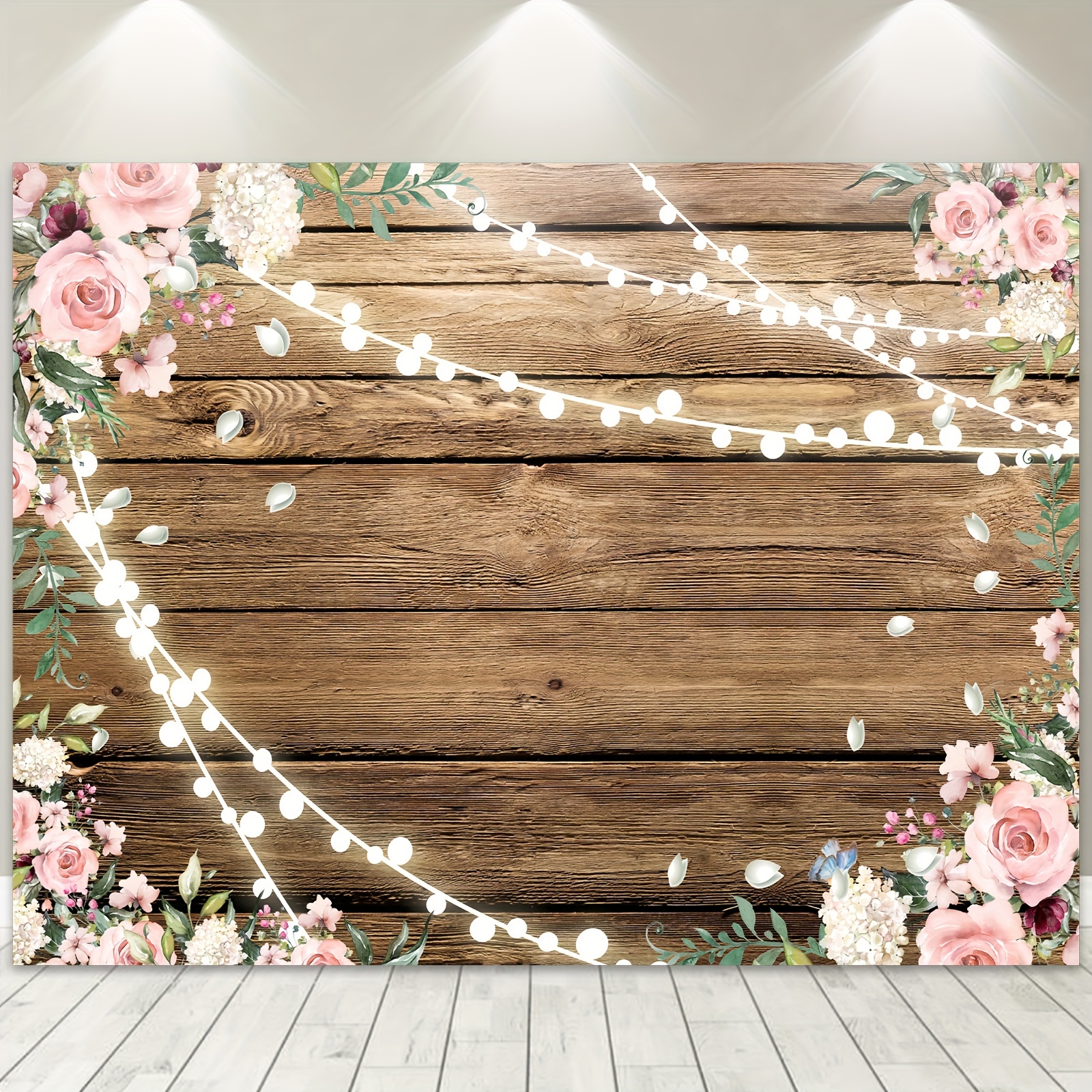 

Floral Wooden Backdrop Rustic Flowers Wedding Light Brown Wood 8x6ft Photography Background Bridal Anniversary Decorations Banner Props Festival Studio Photo Shoot Fabric Cloth