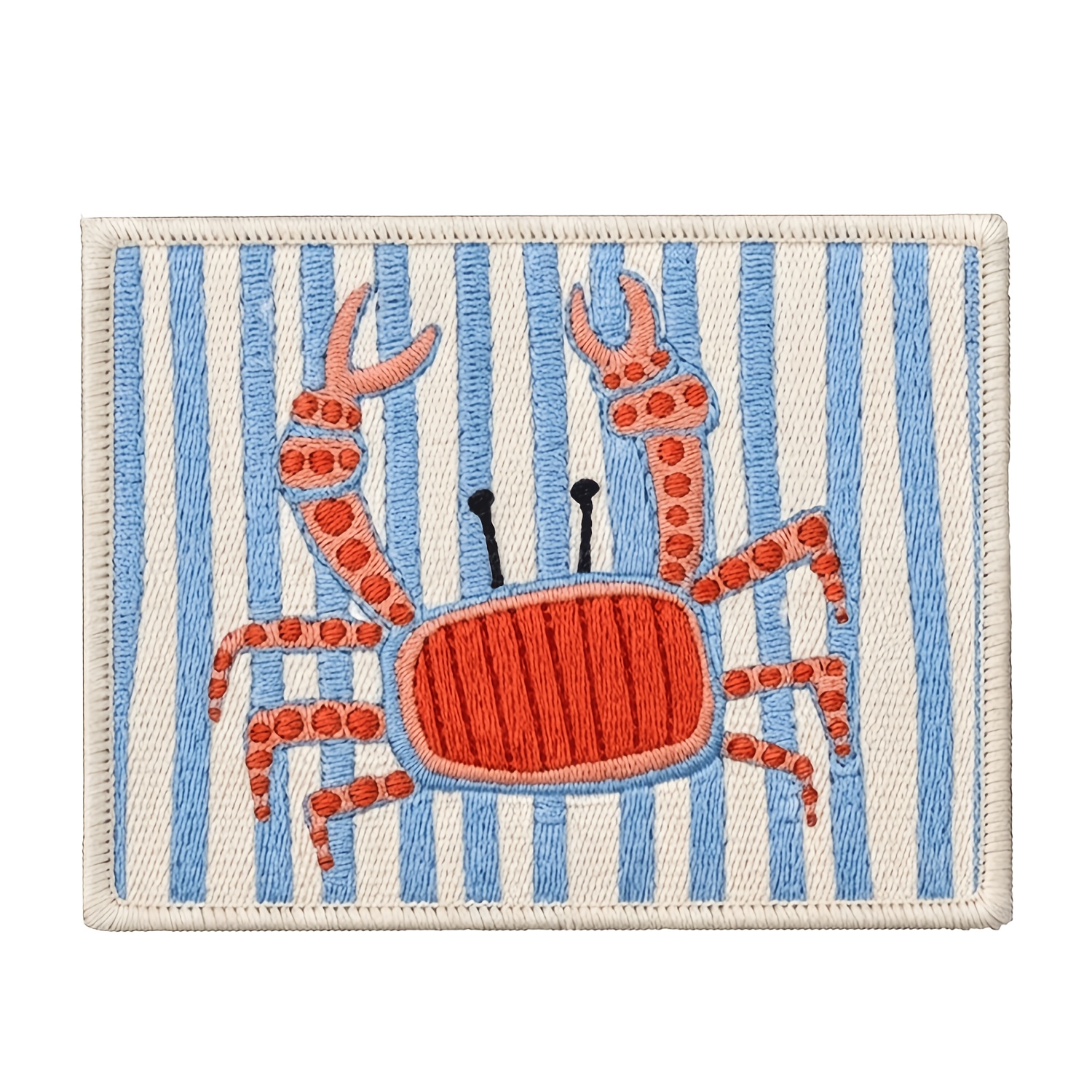 TEMU Patch brodé rouge, créature marine mignonne, fond à rayures bleues, sous-verre art point de croix pour vêtements, sacs, vestes, décoration