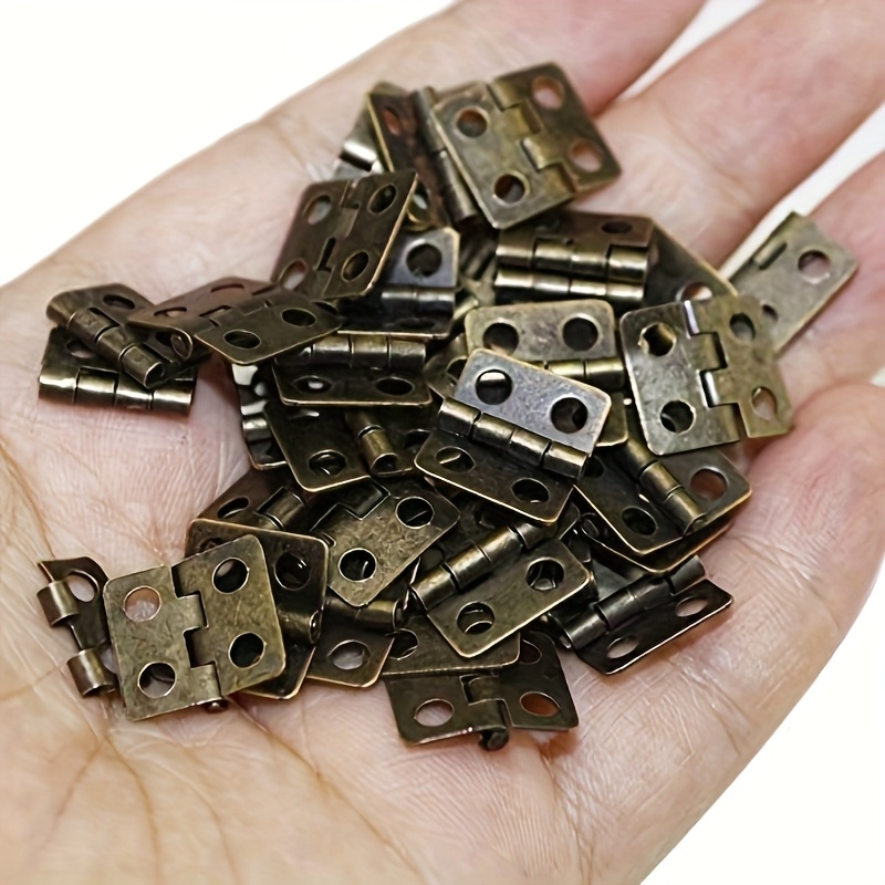 TEMU 30pcs Of Handmade Diy Hardware Tools, Brass Electroplated Mini Flat Folding Hinges, Small Decorative Jewelry Wooden Boxes With Nails, Cabinet