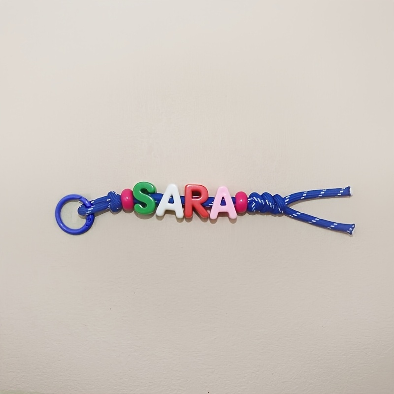 TEMU 2d Flat, 1pc 2d Flat Custom Acrylic Colored Letter Keychain, Personalized Name Text Colored Letter Beaded Charm Key Ring, Round Split Ring -