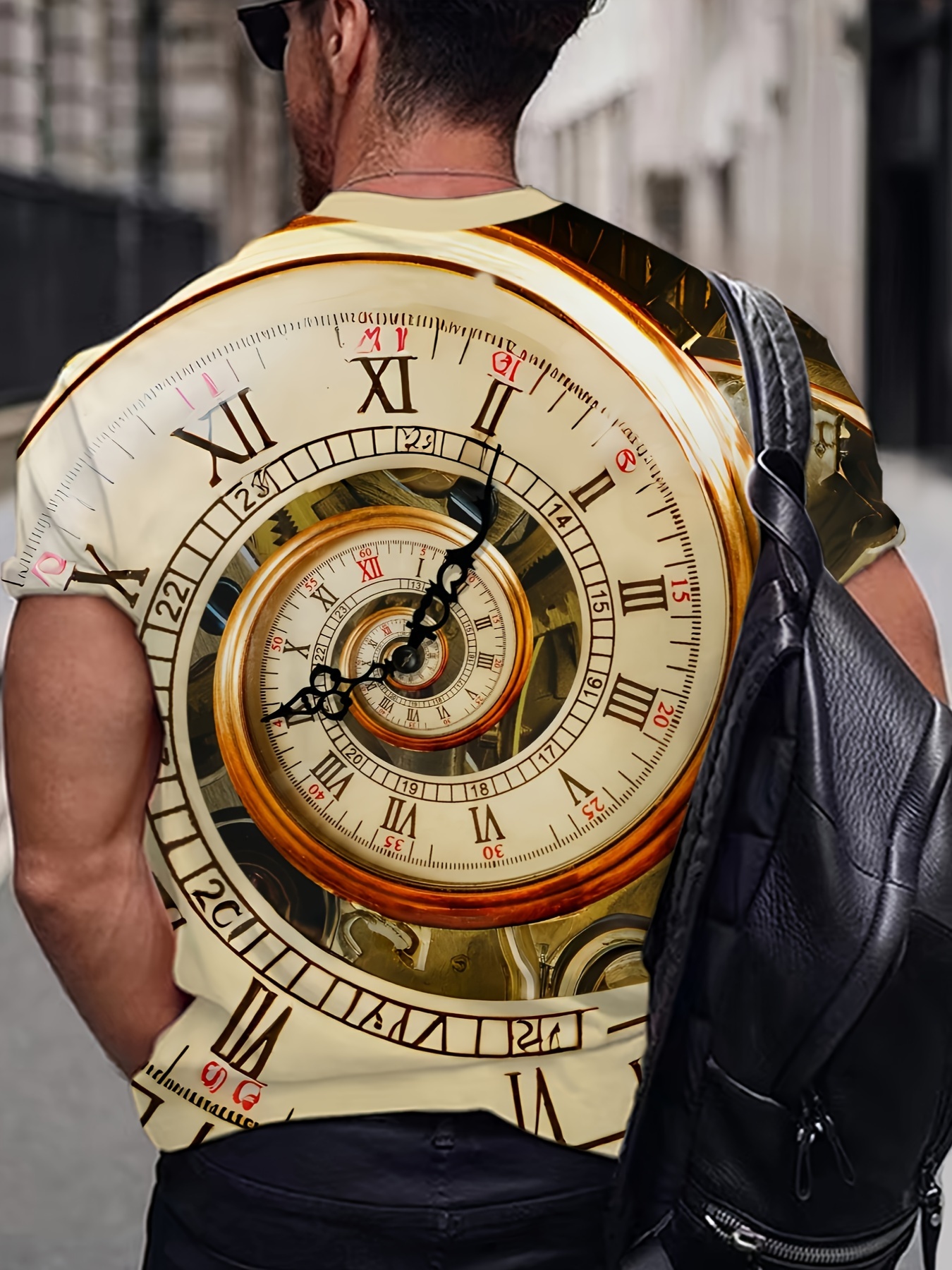 Men's Crypto Gear Abstract Clock 3D Print T-Shirt - Slim Fit, Short Sleeve Casual Tee for Summer & Leisure Wear, PLUS SIZE