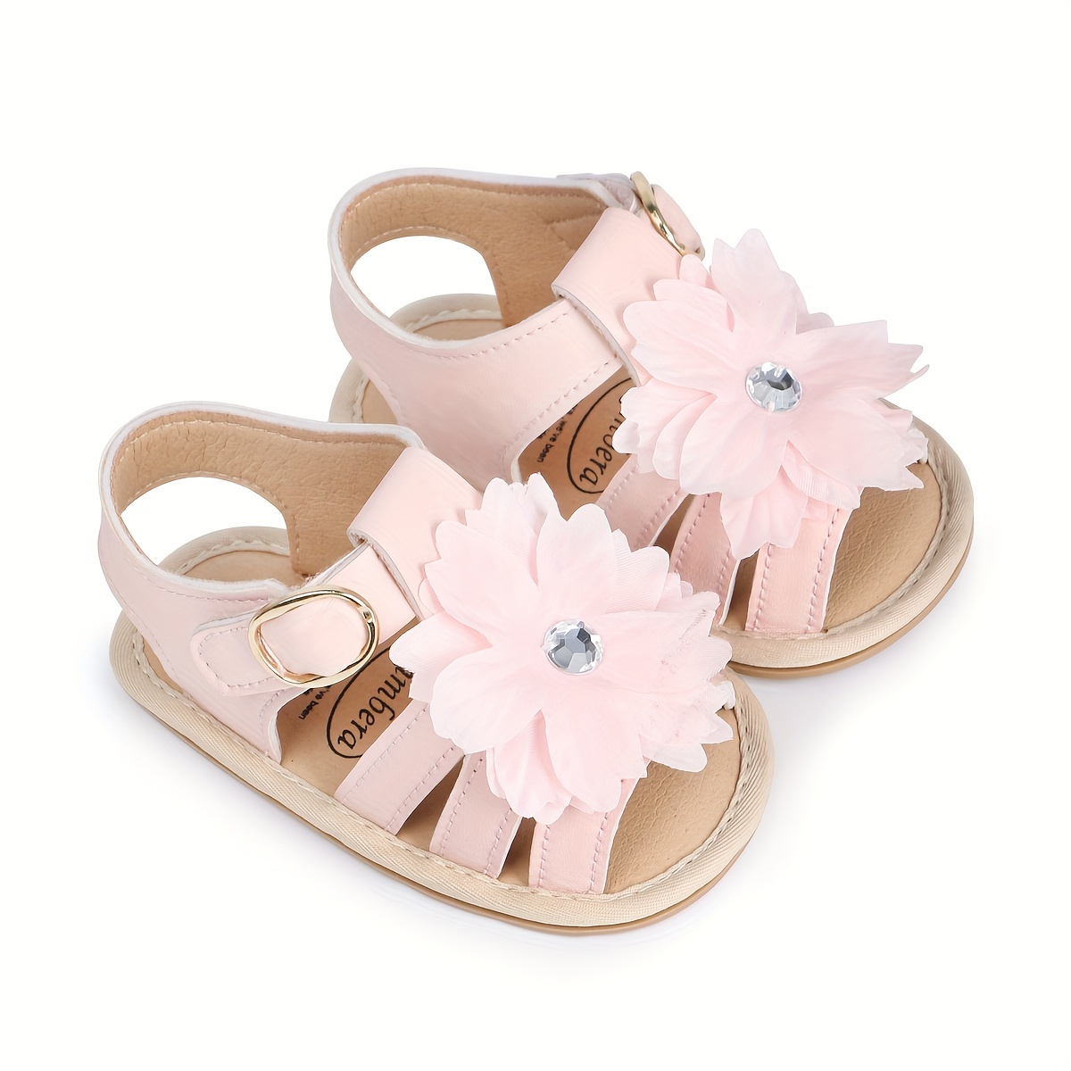 Trendy Cute Flower Decor Solid Color Sandals For Baby Girls, Breathable Lightweight Walking Shoes For Spring And Summer