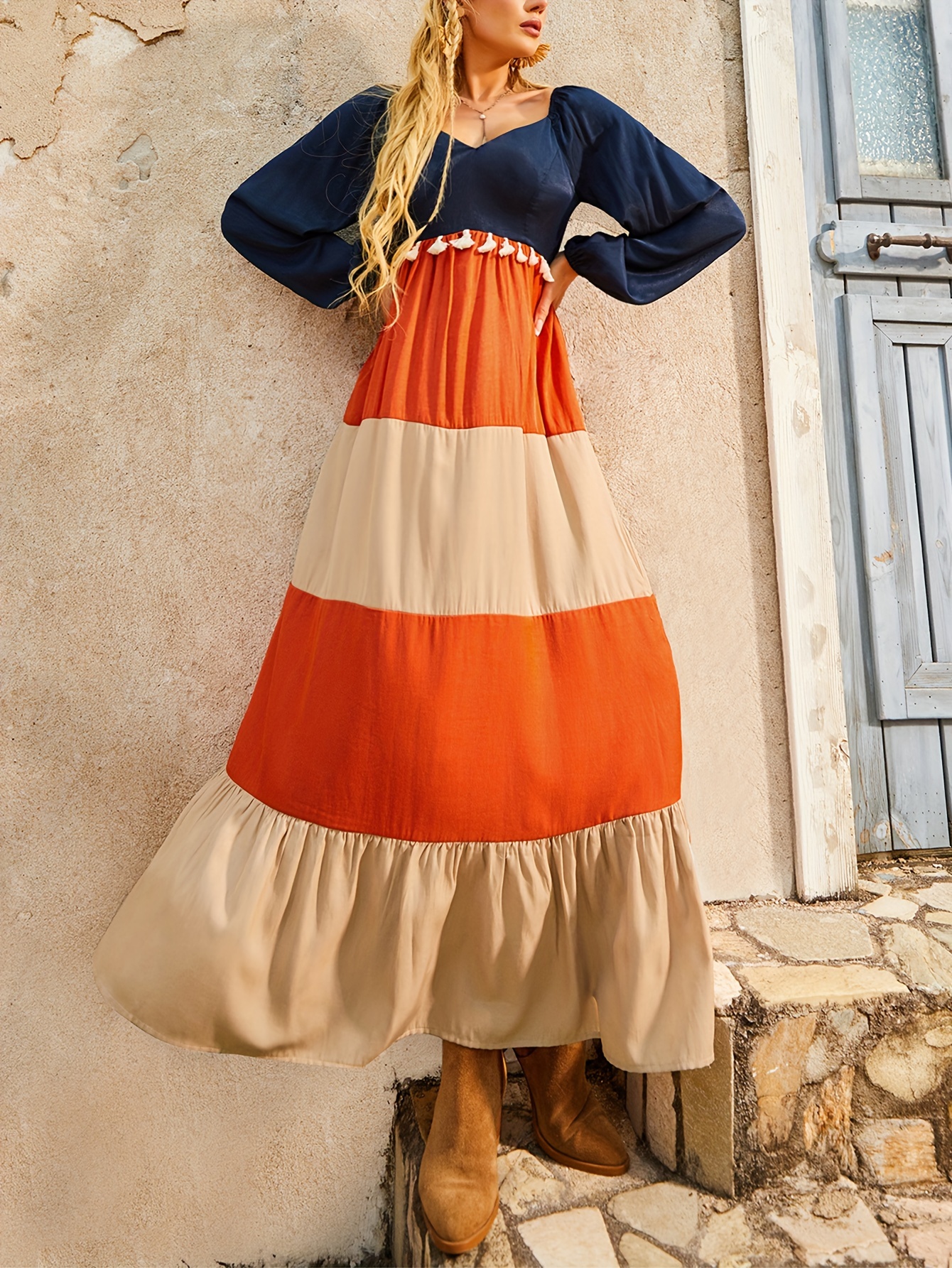 colorblock empire waist dress Colorblock Striped Maxi Dress – New York & Company main image 1