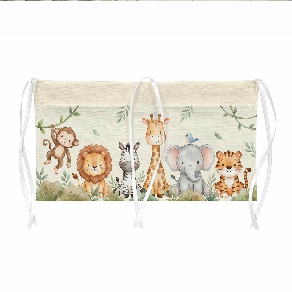 TEMU 1pc Lion Elephant Giraffe Monkey Hanging Organizer - Tropical Jungle Diaper Storage Bag With Lion, Elephant, Giraffe & Monkey, Hanging Shelf