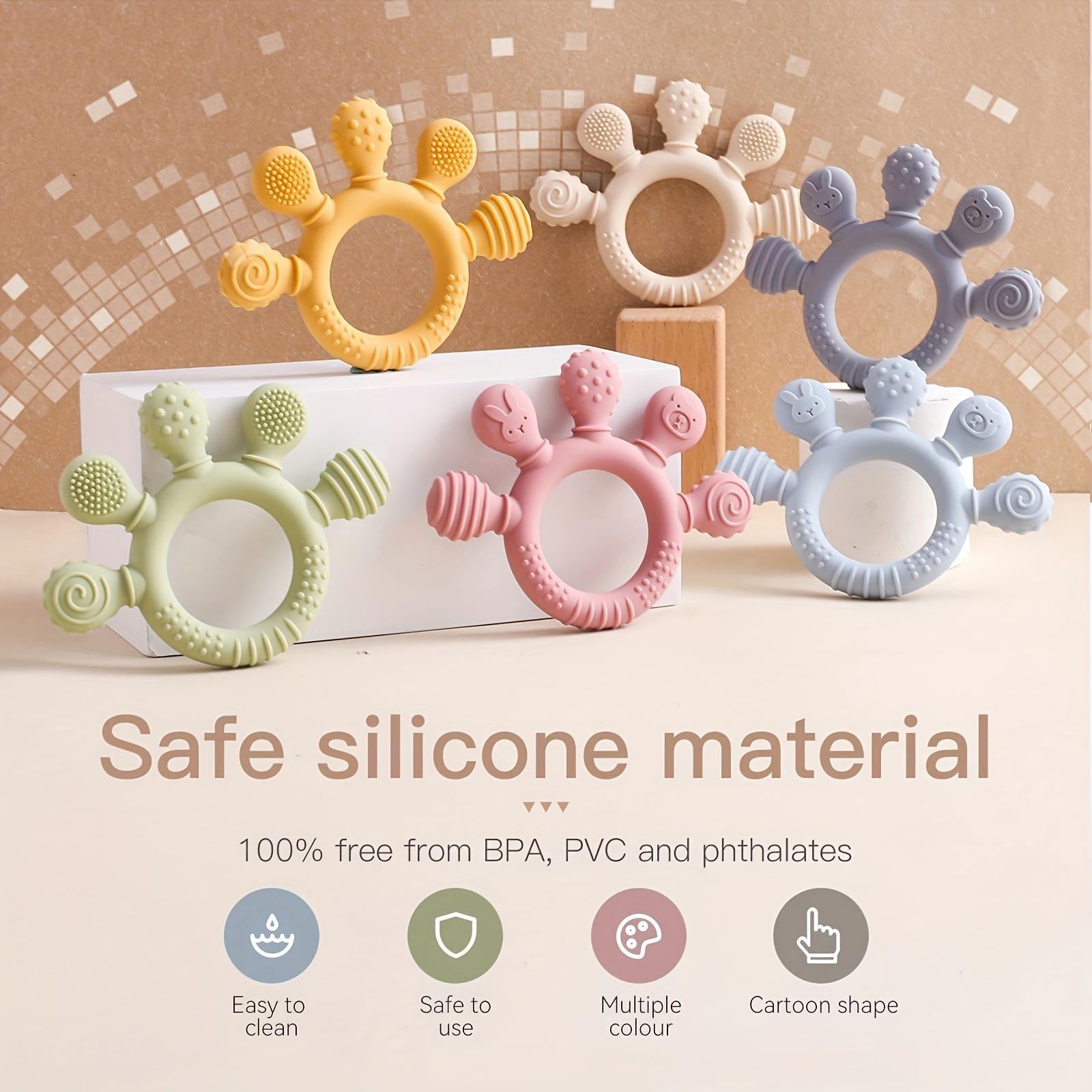 

Bpa-free Silicone Teething Toy For Babies: Food Grade, Safe For 0-3 Year Olds