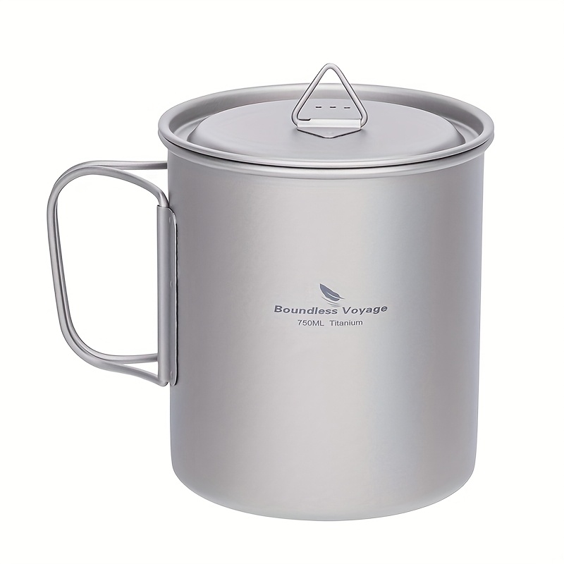 Image of Voyage Titanium Camping Cup With Lid 300ml 450ml 750ml Stackable Lightweight Mug Pot For Backpacking, Hiking, Travel Durable Portable Cookware For Ultralight