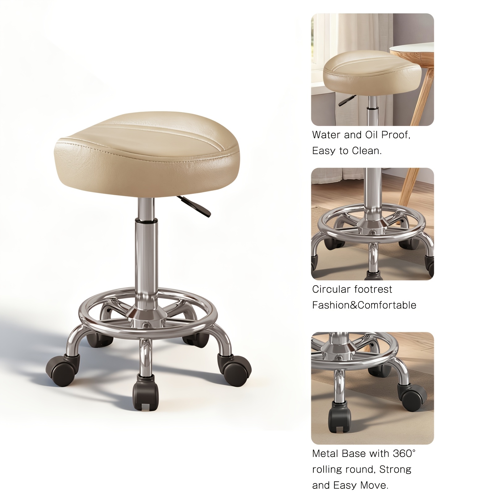 Adjustable Rolling Saddle Stool for Salons And Spas - Oval Beauty Chair on Wheels for Hair Stylists And Nail Technicians, Ideal for Salon Furniture, Spa Seating, And Comfortable Mobile Seating with Back Support