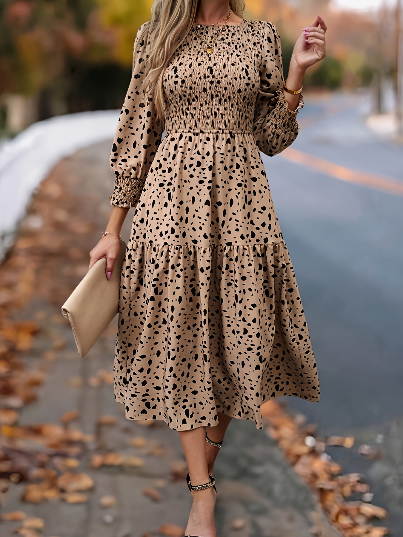 vestido elegante línea mujer beige tela no elástica Temu Brazil