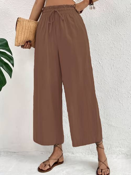 womens casual pants 100 spring summer ankle pants with ruffle elastic waist suitable for leisure and vacation comfortable and breathable
