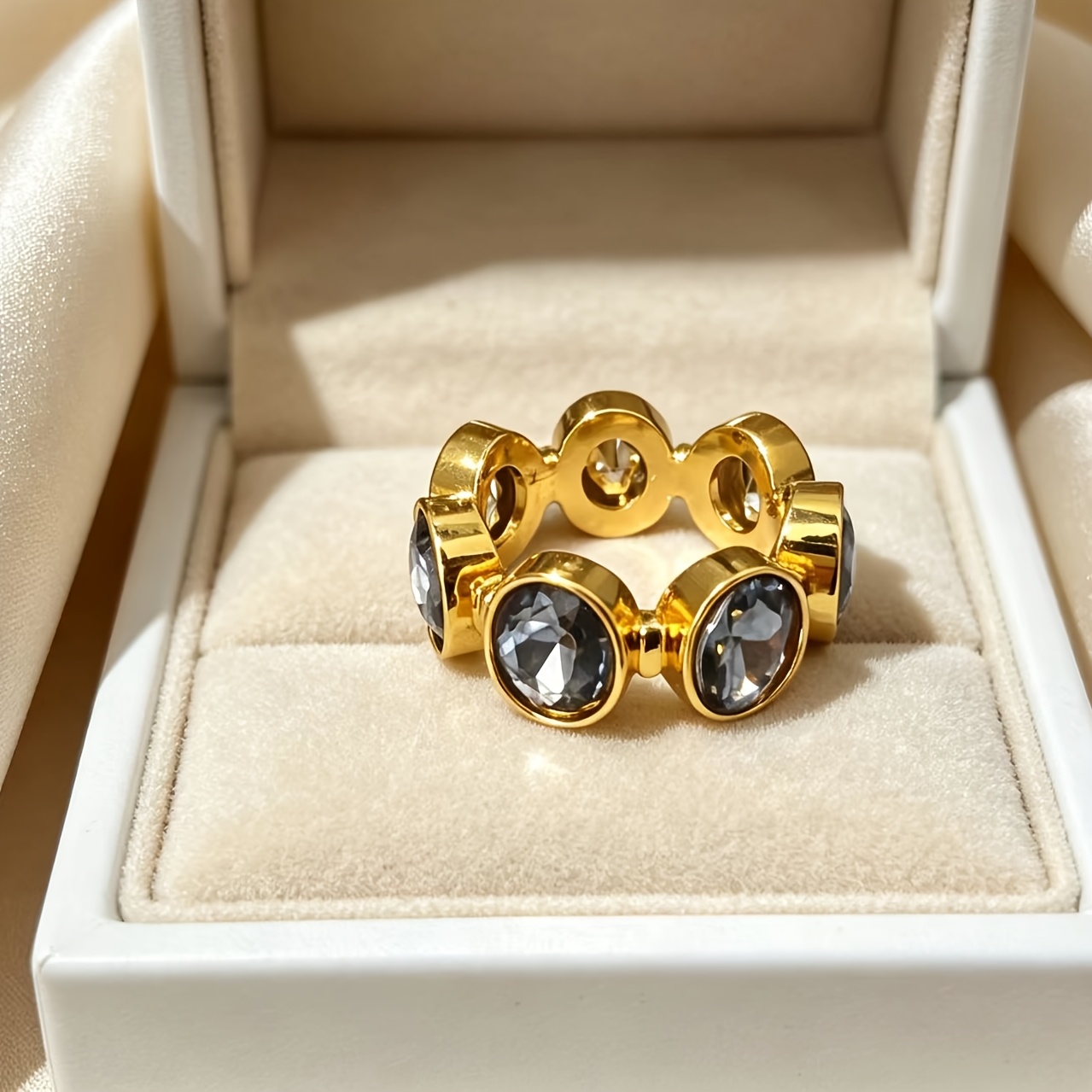TEMU Elegant Kc Synthetic Zirconia Inlaid Promise Ring - Luxurious Shining, For Engagement/wedding, Party, And Special Occasions, Available In
