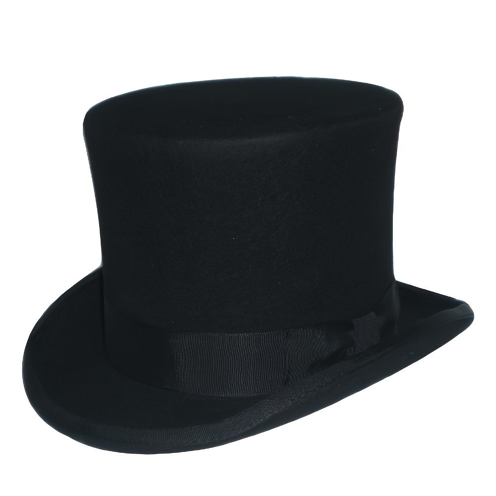 Classic Pure Wool Elegant Style Top Hat, Black Magician Performance Hat,  With Satin Band, For Theatrical Shows And Formal Occasions