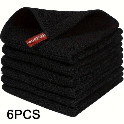 6pcs set of 30cm x 30cm super absorbent waffle weave cleaning cloths for home kitchen and dining reusable dish towels and table wiping kit