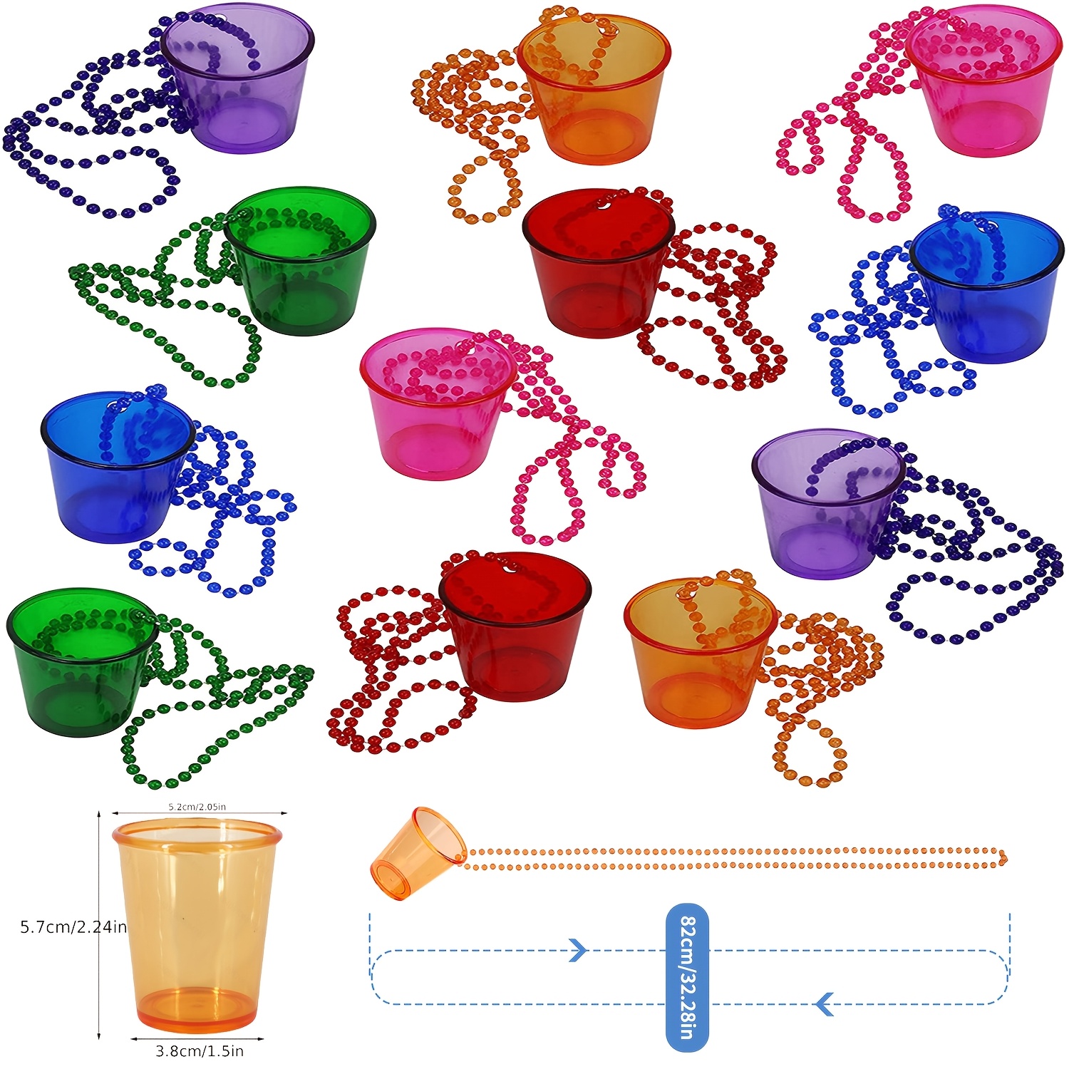 TEMU Juego de 24 collares de cuentas - 12 collares de cadena de cuentas transparentes y coloridas con 12 vasos de plástico transparentes y coloridos