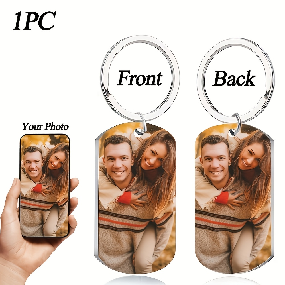 

1pc Personalized Dual-sided Photo Keychain, Custom Couple's Military Dog Tag Style, Stainless Steel, Elegant & , Ideal For Anniversary, Valentine's, Christmas Gift