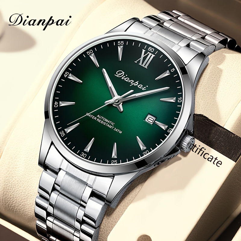 Image of Dianpai Men's Self-winding Mechanical With Stainless Steel Strap, Date Function, -the-dark Feature, Elegant Style, Ideal Gift For Men, Without Battery