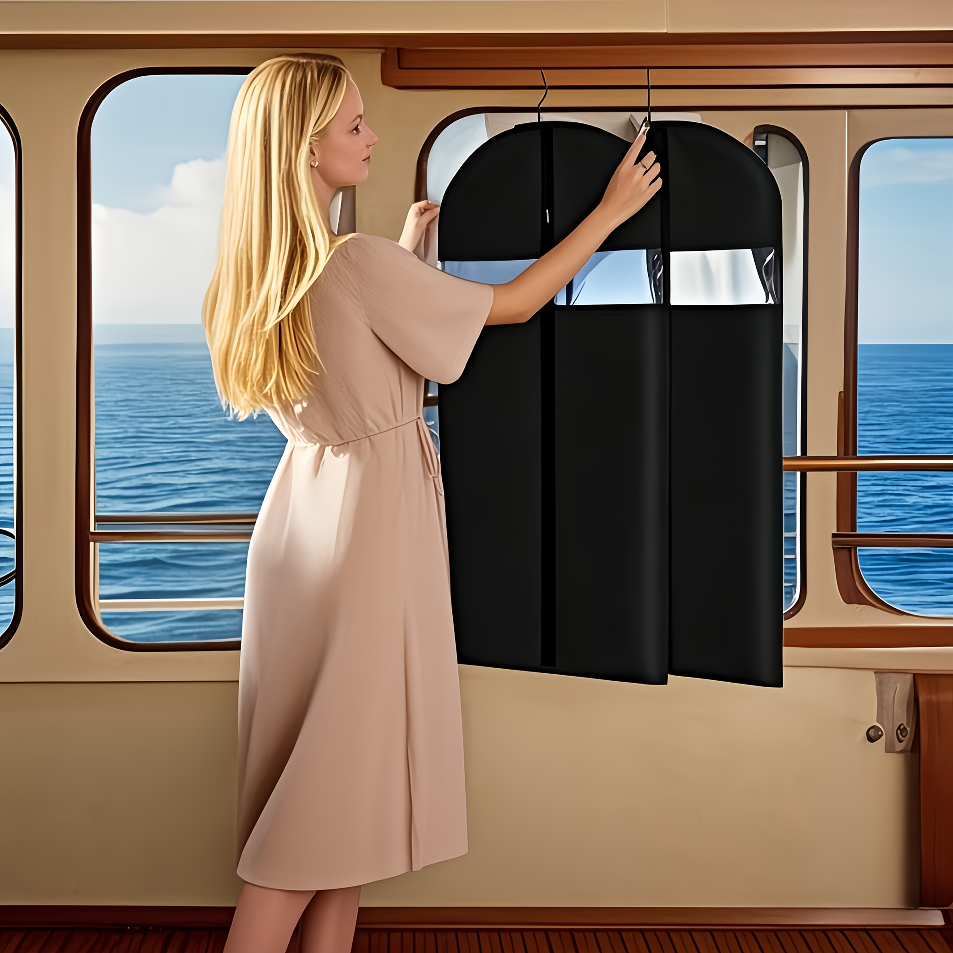 5pcs Black Washable Suit Covers with Transparent Windows for Shirts, Suits, Dresses – Multiple Sizes Up to 55" Length