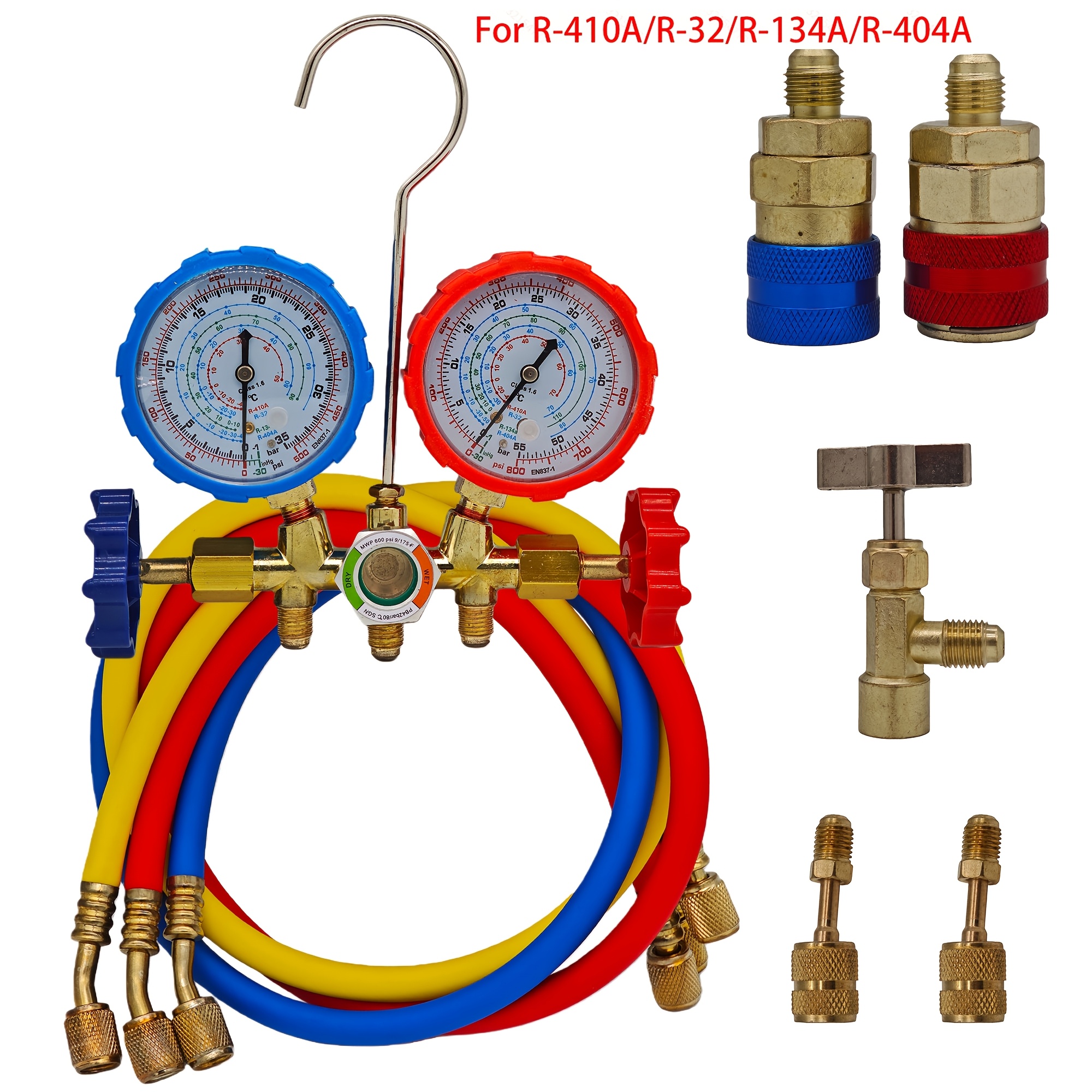TEMU R410a/r32/r134a/r404a Refrigerant Pressure Gauge Set Air Conditioner Fluoride Meter High And Double Gauge Valve Refrigerant Testing And