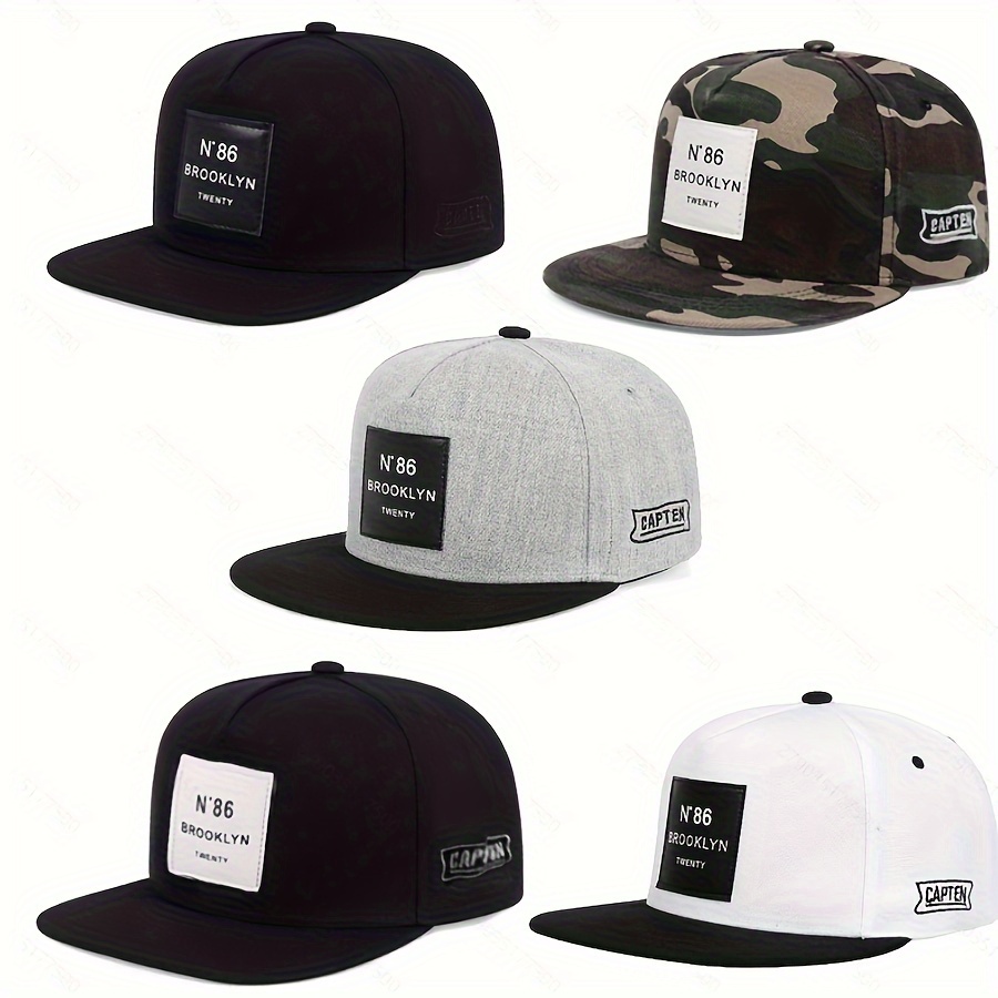 Image of 5pcs Korean N86 Patch Street Dance Hip-hop Cap Spring Summer Men Women Outdoor Flat Cap, Suitable For Baseball, Street Rap