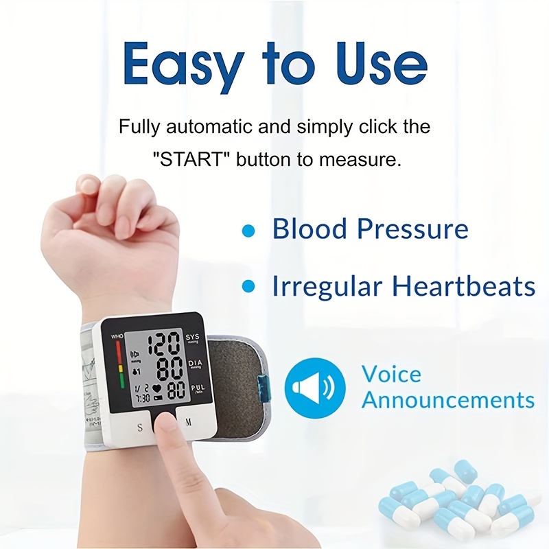 automatic wrist   with large lcd display battery operated adjustable cuff for home use digital   for adults white   measures   diastolic pressures   device sleek wristband design clear   Product details 3