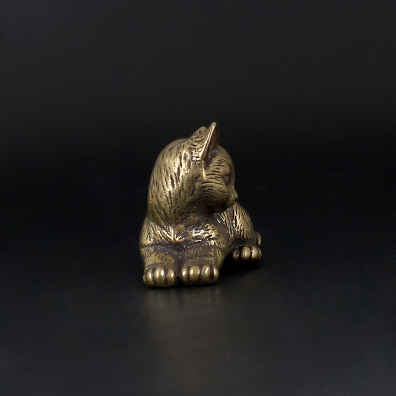 Figurine De Chat En Laiton Vintage - Sculpture Miniature Faite Main - Décoration De Bureau Ou D'intérieur - Style élégant Et Antique - 13
