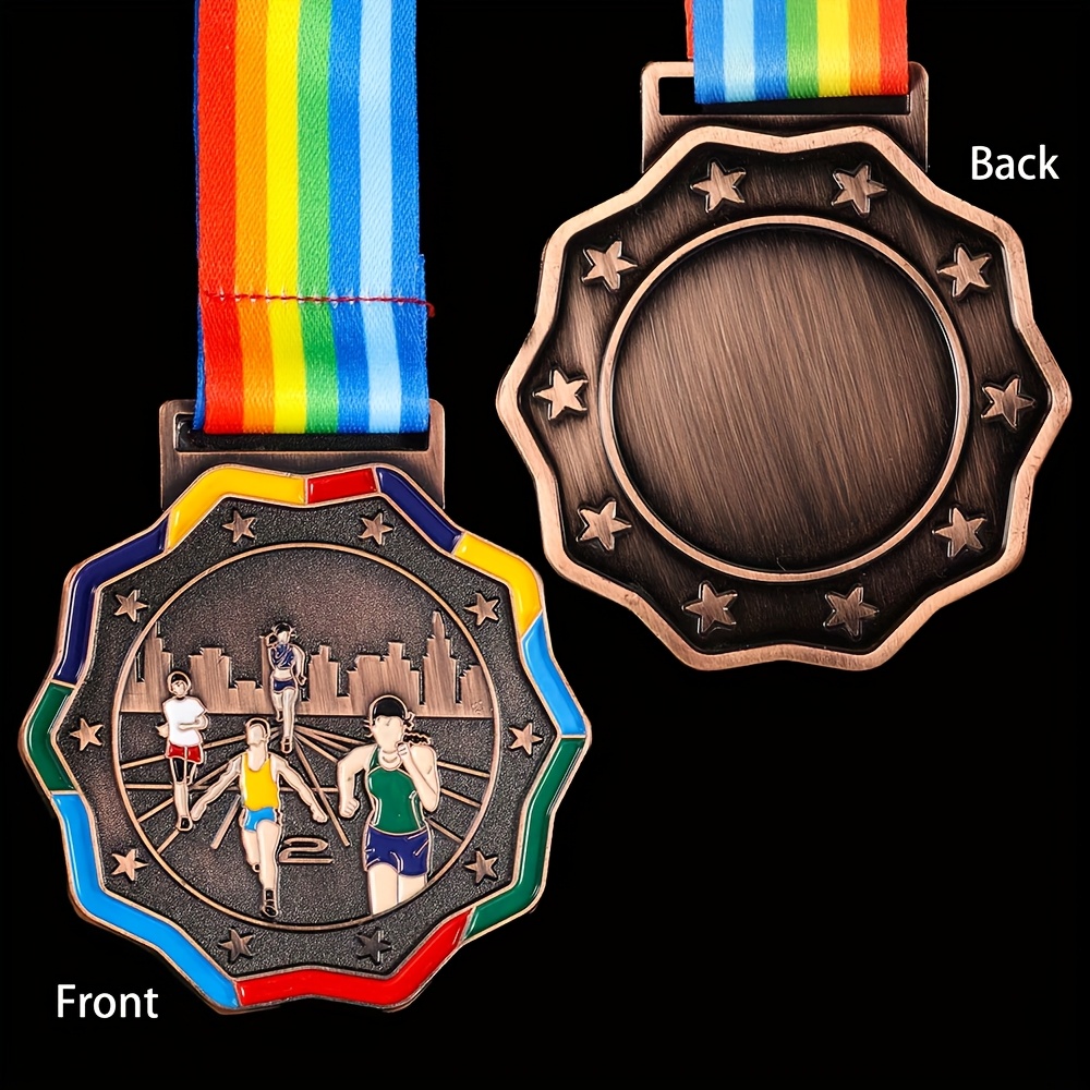 TEMU 1pc Personalized Customized Metal Running Badge, Walking Golden And Silvery Plaques, Alloy Material, Competition Awards, Event Commemorative