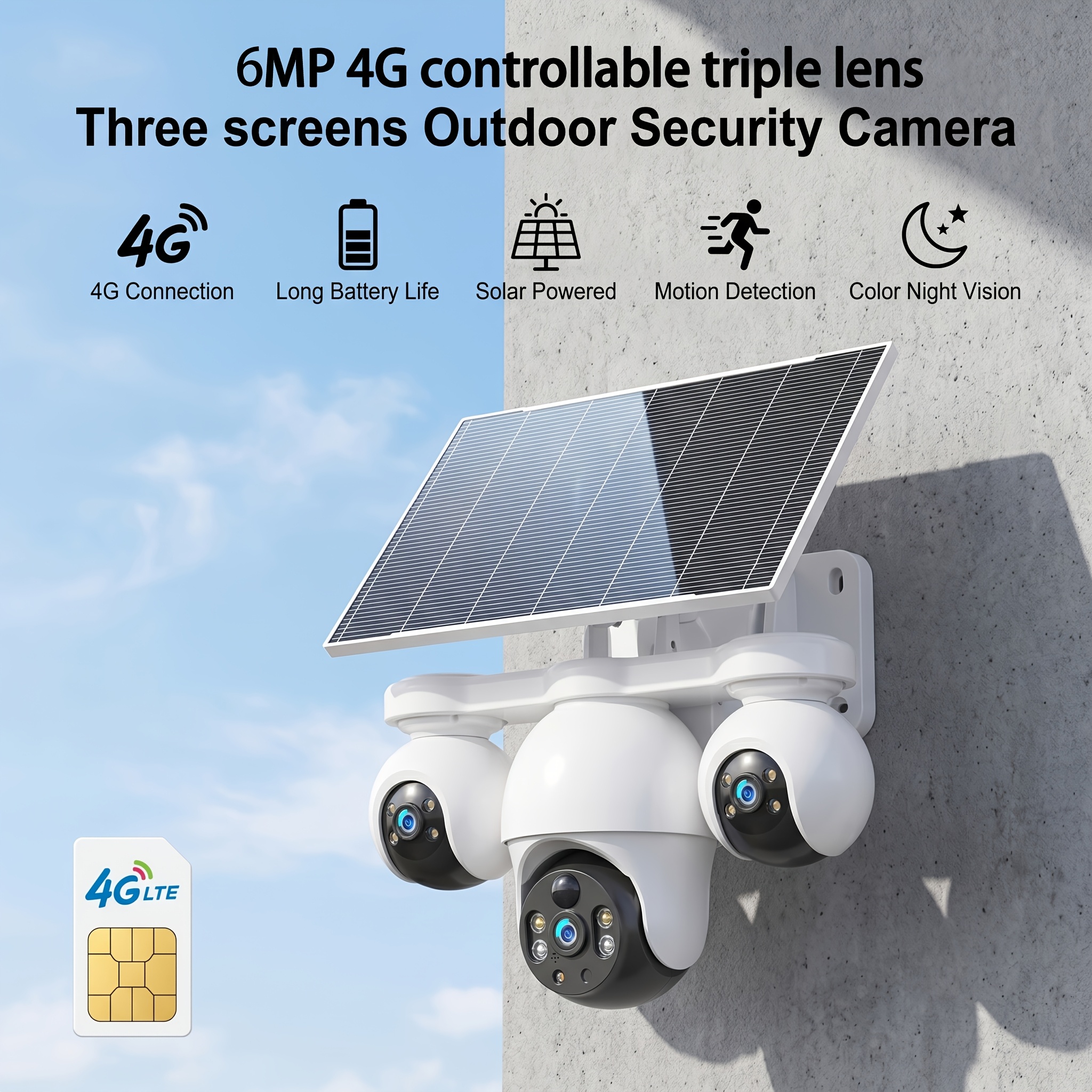 Image of V380pro 4g Lte Outdoor Security Camera Features A 6mp Triple-lens 360° Ptz Wireless Cctv Monitoring System, 24/7 Recording, Motion Detection, And Audio. Suitable For Home And Commercial Use