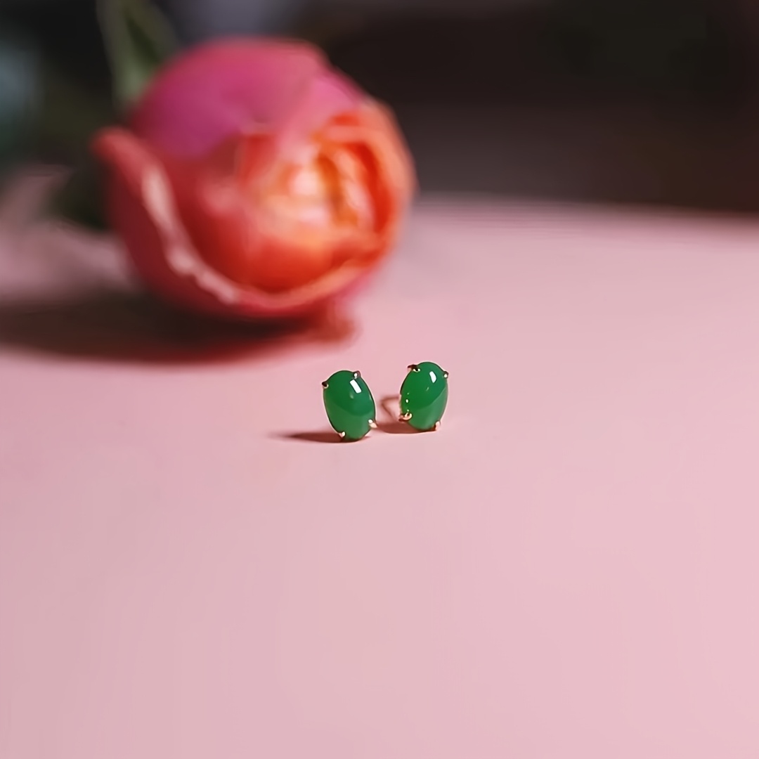 TEMU Boucle d'oreille en verte naturelle de qualité A du Myanmar, cadeau de fêtes, pour un port - Parure assortie pour couples