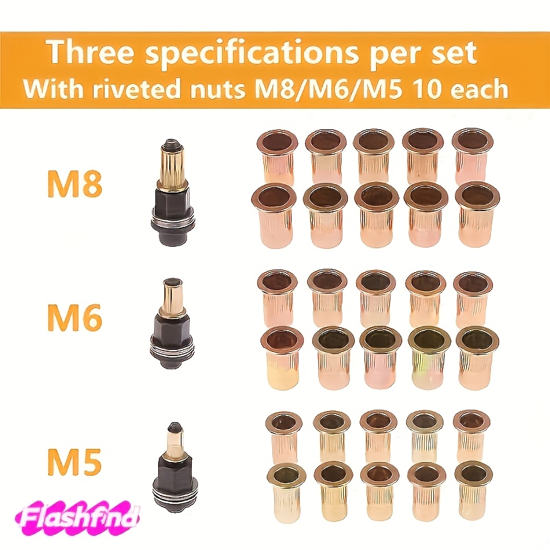 Set orodja za pop zakovice s 33 za M5, M6, M8, ročna in enostavna električna pištola za pop zakovice za kovinske plošče, vključuje 3 veliko