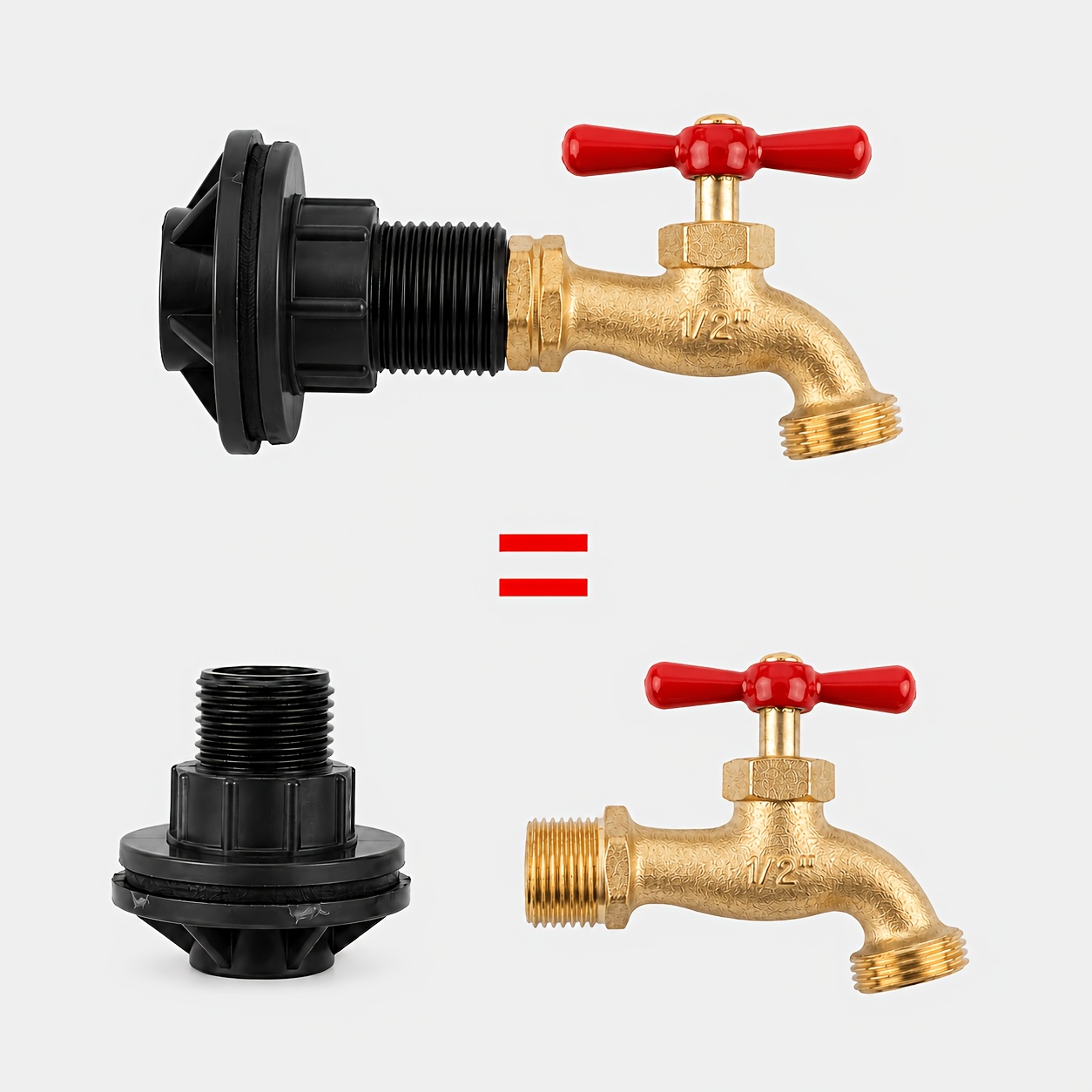 TEMU 2026 New Upgraded 2pcs 1/2 Inch Rain Faucet Kit, Alloy Outdoor Spigot With & Tank Bulkhead Fitting, Threaded Water Outlet Valve For Garden