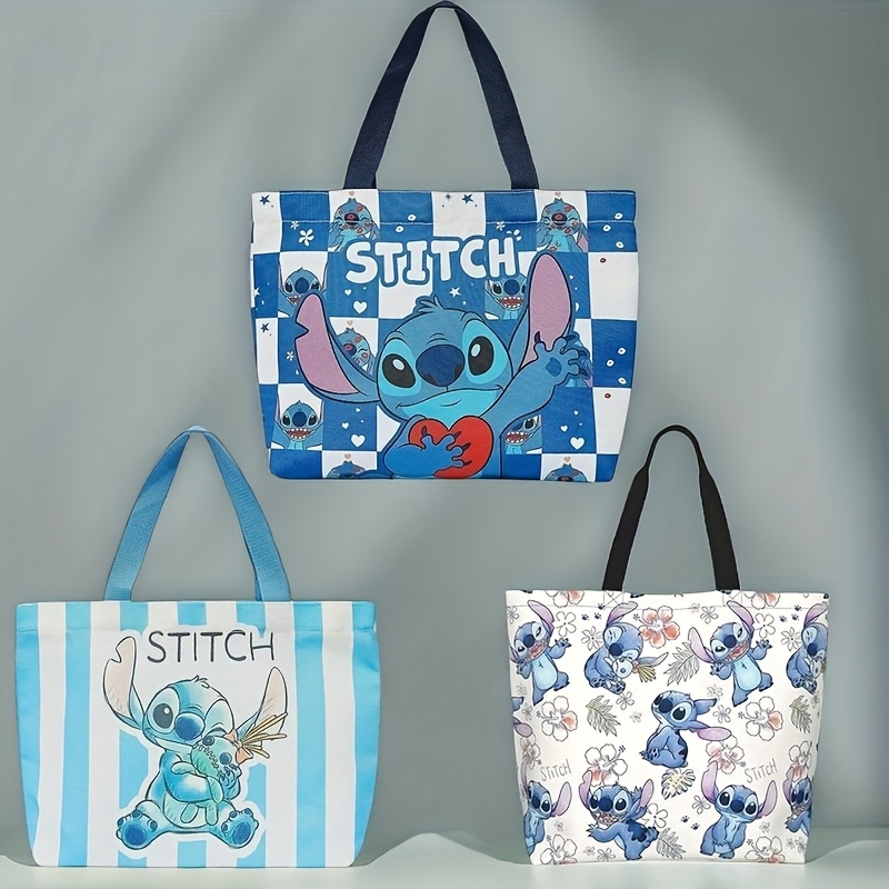 

Disney Stitch Anime Print Shoulder Bag, Large Capacity Reusable Shopping Bag, Hand Wash, Polyester Lining, Stitch Fans' Gifts